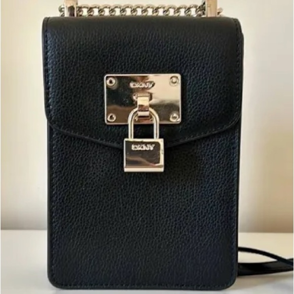DKNY Elissa Phone Crossbody Bag in Black Pebbled Leather NEW!